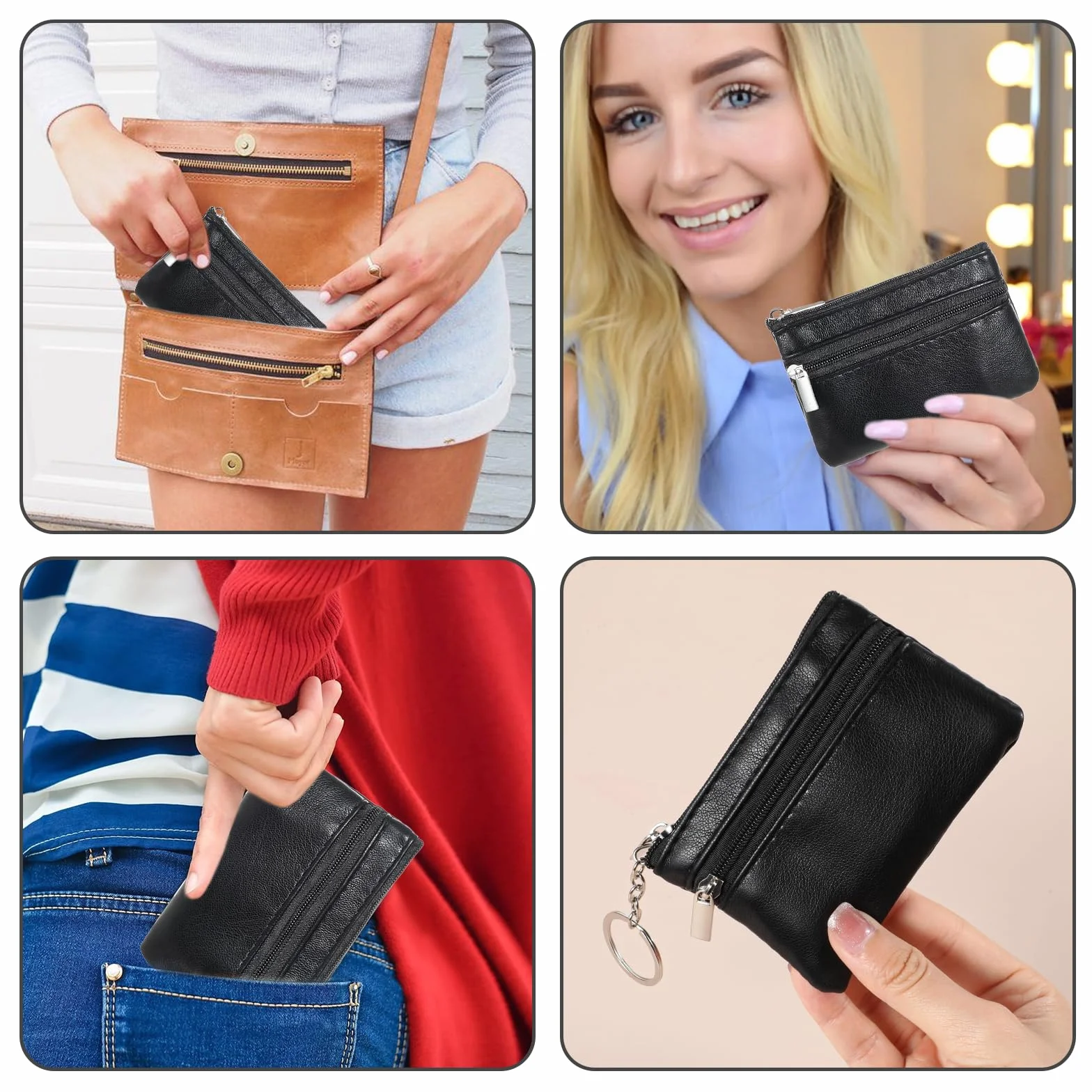 2 sztuki etui na klucze ze skóry jagnięcej, 11x8 cm, supermiękki w dotyku, mały portfel na klucze z zamkiem błyskawicznym dla mężczyzn i kobiet