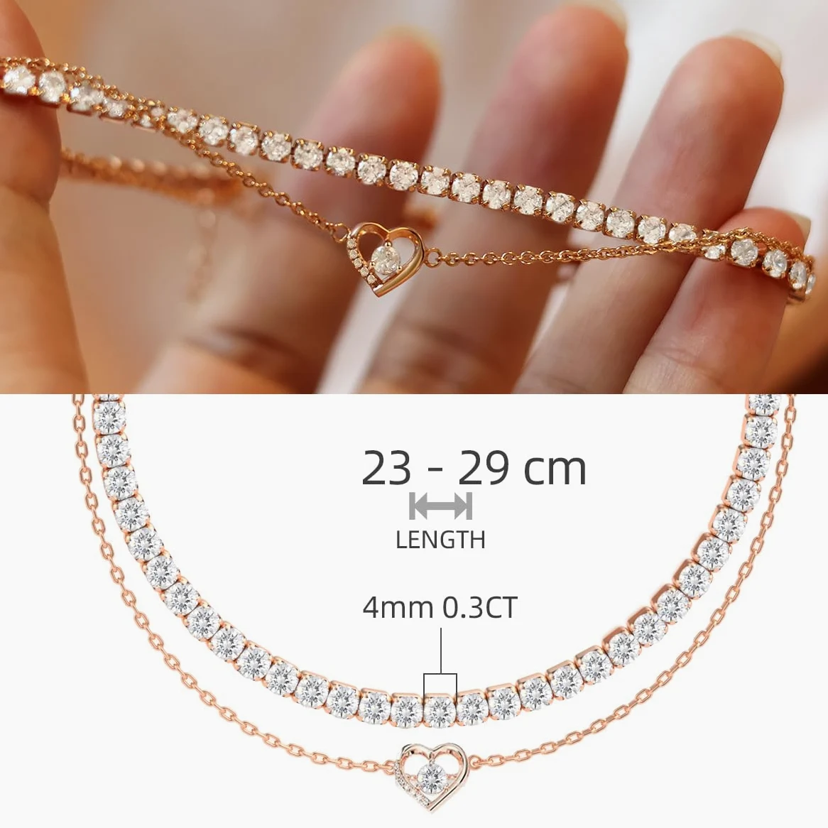 Bransoletka na nogę w stylu tenisowym z moissanitem, 4 mm diamentów hodowanych w laboratorium, grubiej pokryta 18K różowym złotem, regulowana złota bransoletka na nogę dla kobiet, prezent z biżuterii.