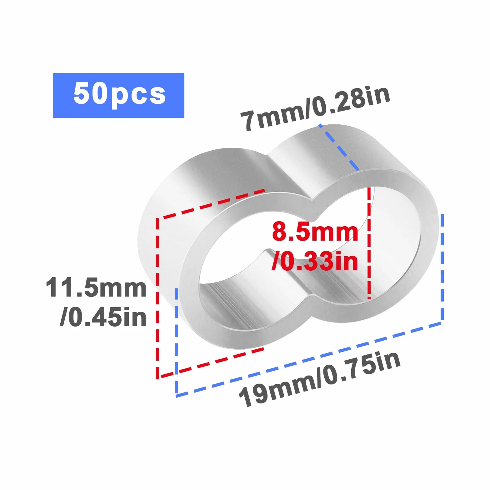 50 szt. zaciski dławika linowego aluminiowe zaciski do prasy kompatybilne z linami napinającymi 8 mm, tulejami zaciskowymi, akcesoria srebrne
