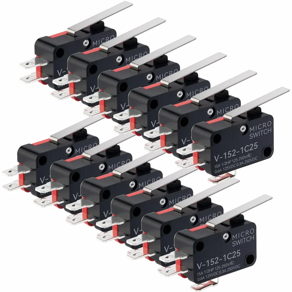 GUUZI 12 sztuk Mikro Wyłącznik Krańcowy Proste Ramię Dźwigni Zawiasu Chwilowy 1NO 1NC SPDT Snap Action Przełącznik dla Arduino V-152-1C25