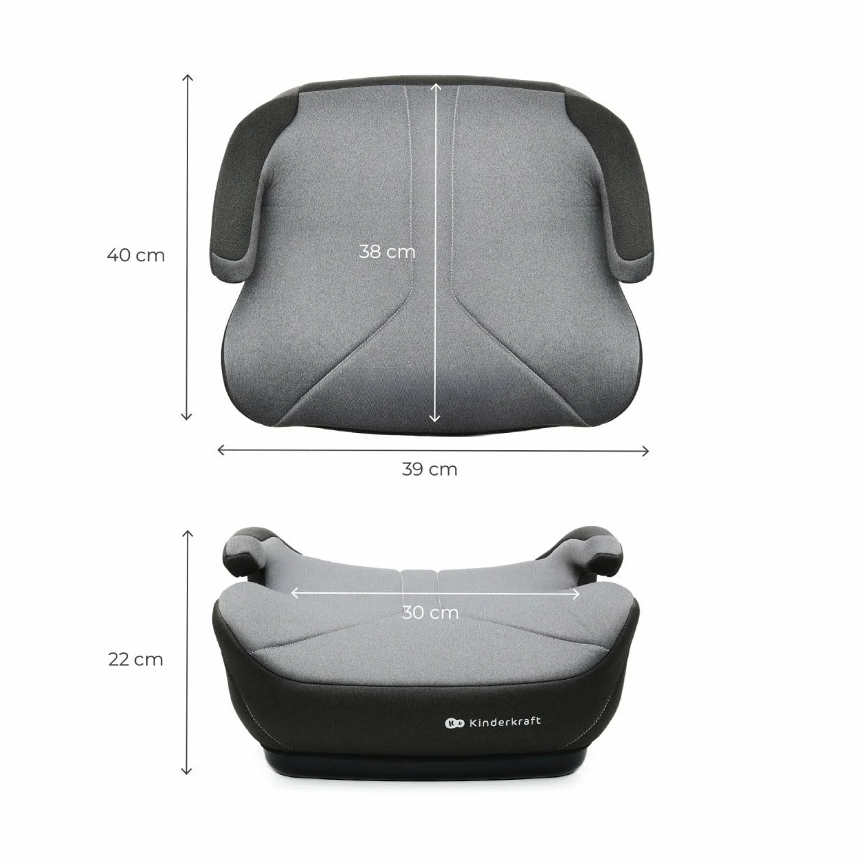 Kinderkraf I-BOOST 2, Siedzisko samochodowe i-Size R129, dla dzieci 125–150 cm (ok. 6–12 lat), Lekkie 1,2 kg, Montaż na pas samochodowy, Miękkie siedzisko, Zdejmowany pokrowiec, Szary