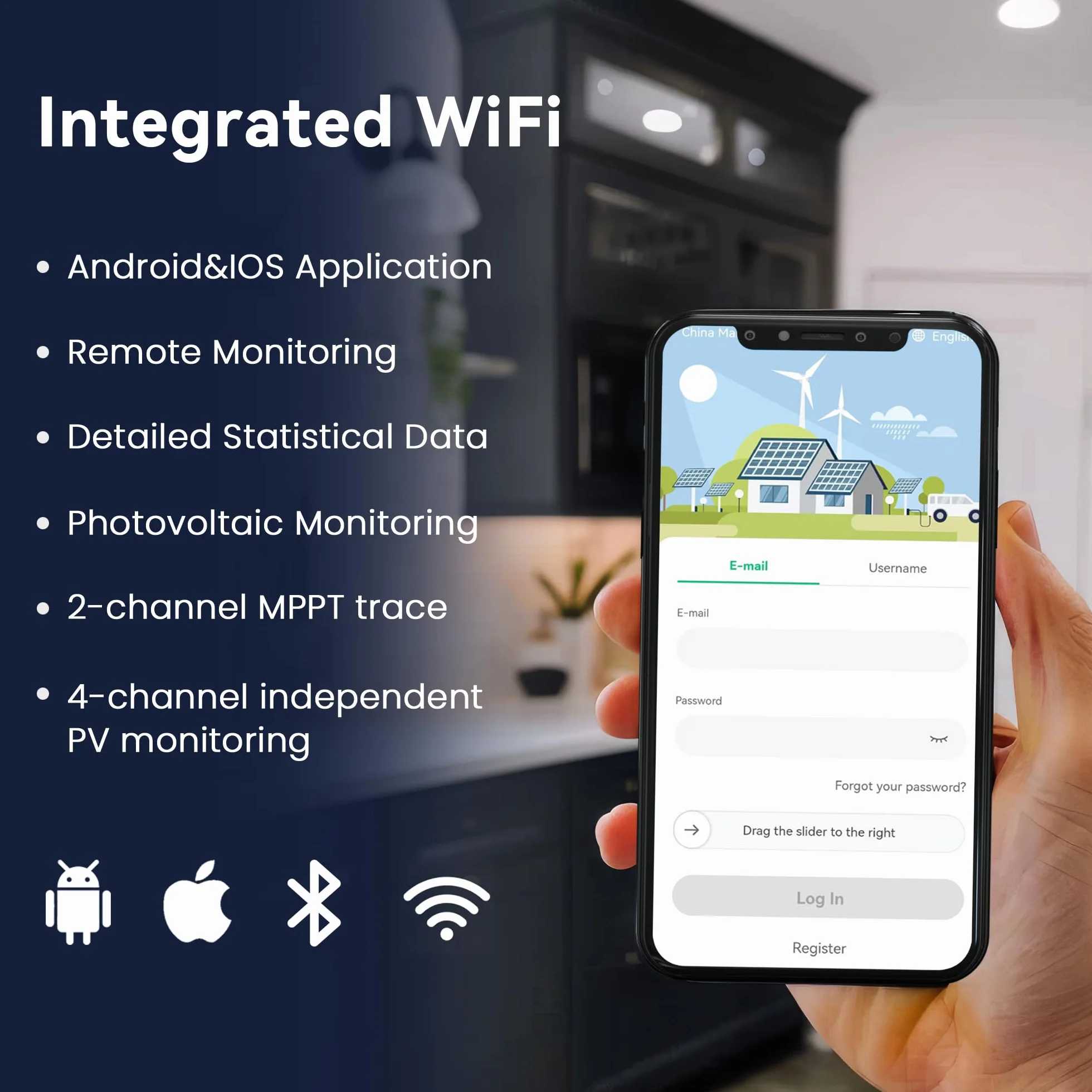 RC Mikrofalownik 2000 W, wejście 26-60 V DC, falownik modułu PV, mikro-przetwornik MPPT, obsługuje zdalne monitorowanie WiFi
