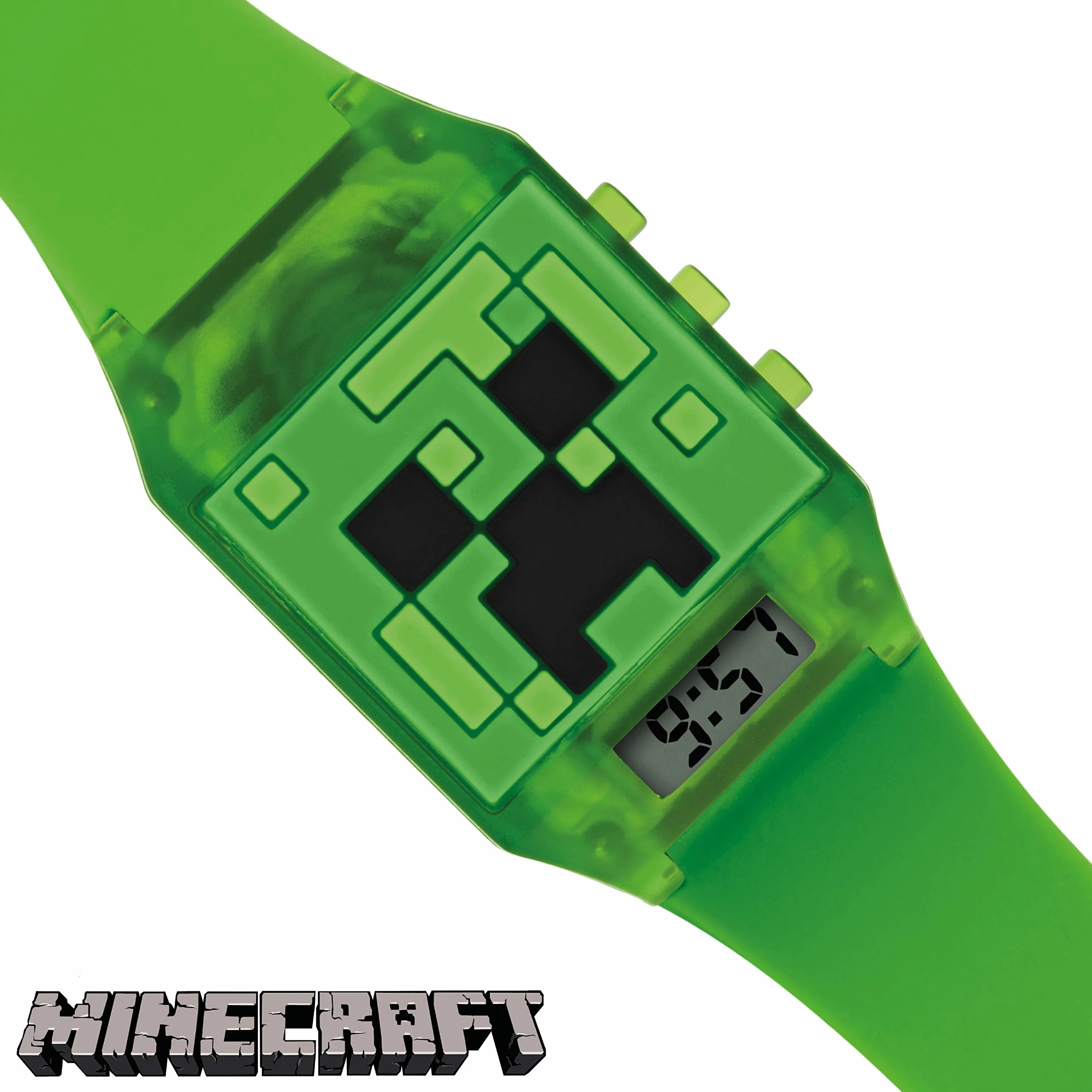 Minecraft Unisex Dziecięcy cyfrowy analogowy zegarek kwarcowy z gumowym paskiem MIN4014, ZIELONY, pasek