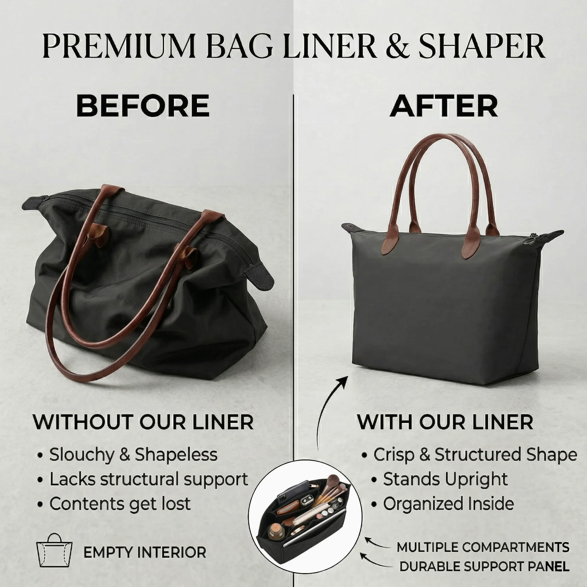 Generic Organizer do torby jest odpowiedni dla Longchamp Le Pliage bag organizer. Dostępne są różne rozmiary (czarny, L) (Akcesorium zewnętrzne)