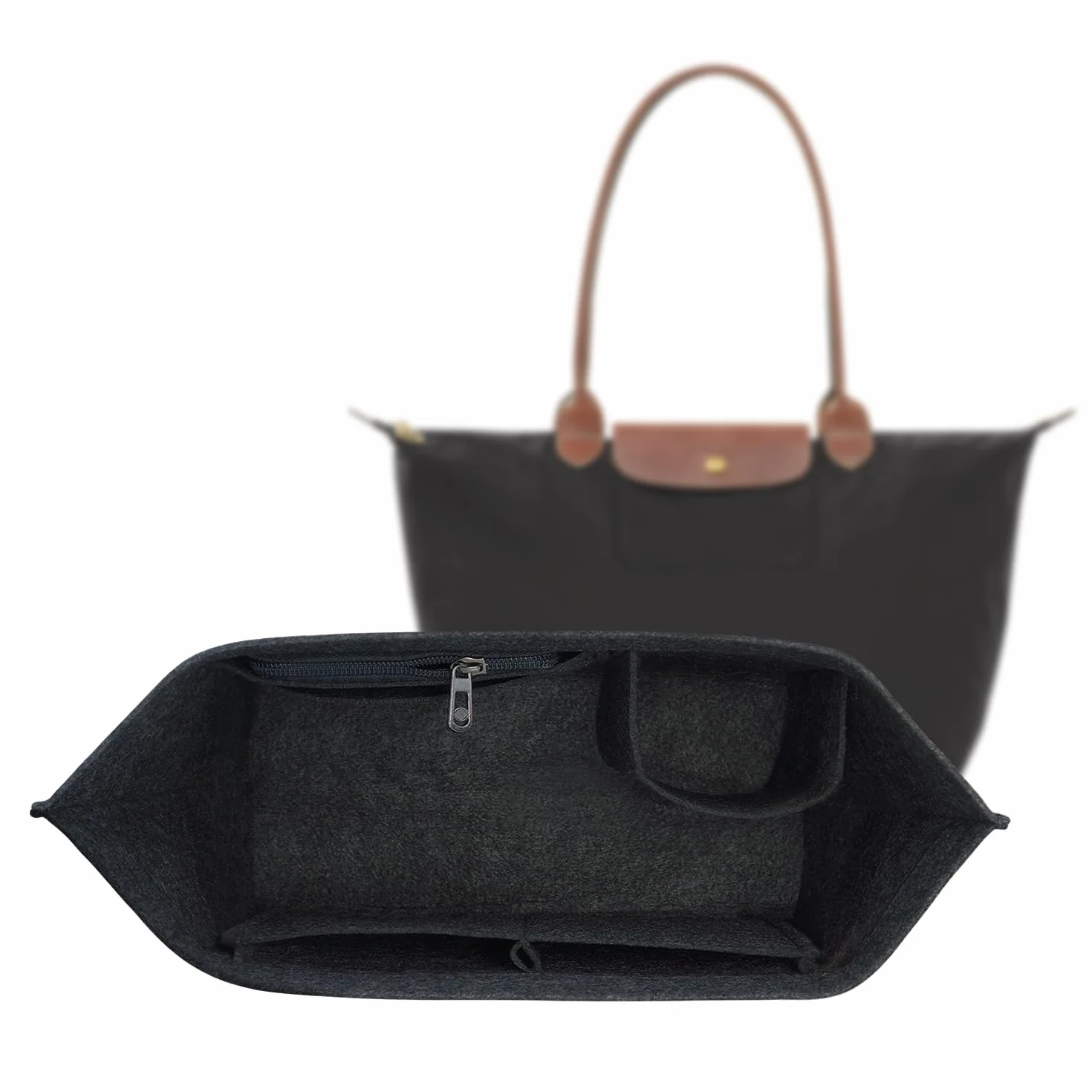 Longchamp Organizer kieszonkowy, filcowy, duża pojemność (ciemnoszary, M)