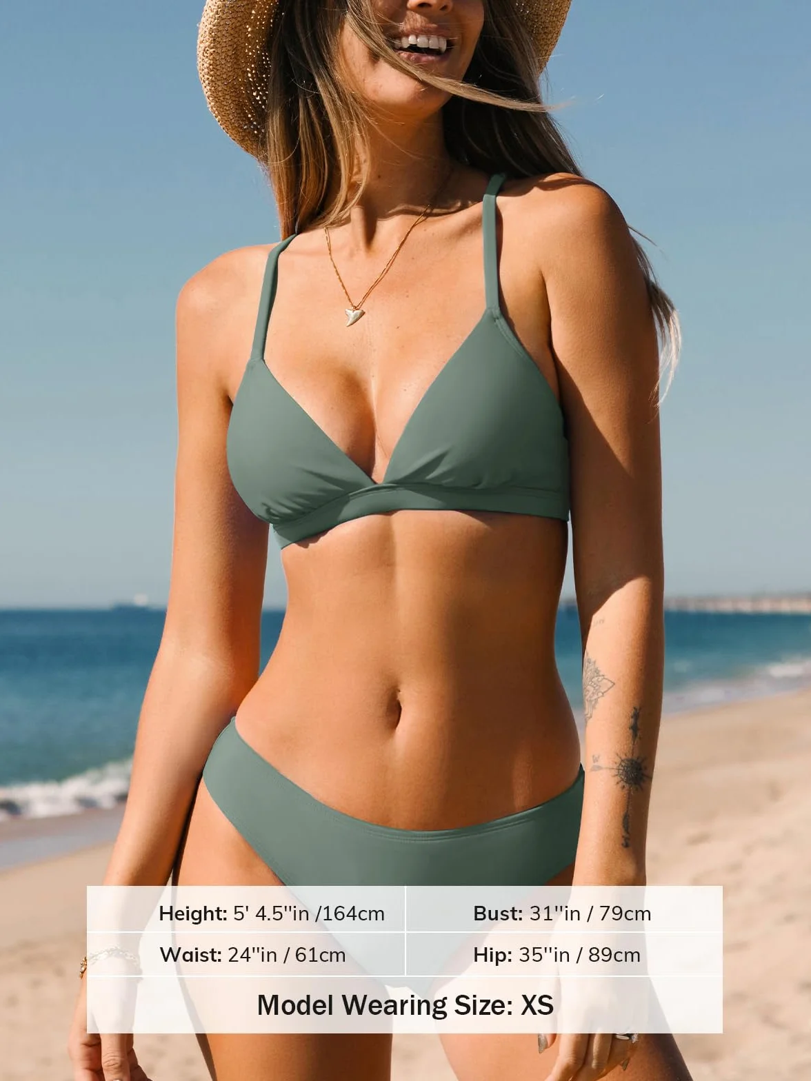 CUPSHE Zestaw bikini dla kobiet dwuczęściowe stroje kąpielowe dekolt w serek niski stan krzyżujące się plecy samoprzylepne ramiączka spaghetti