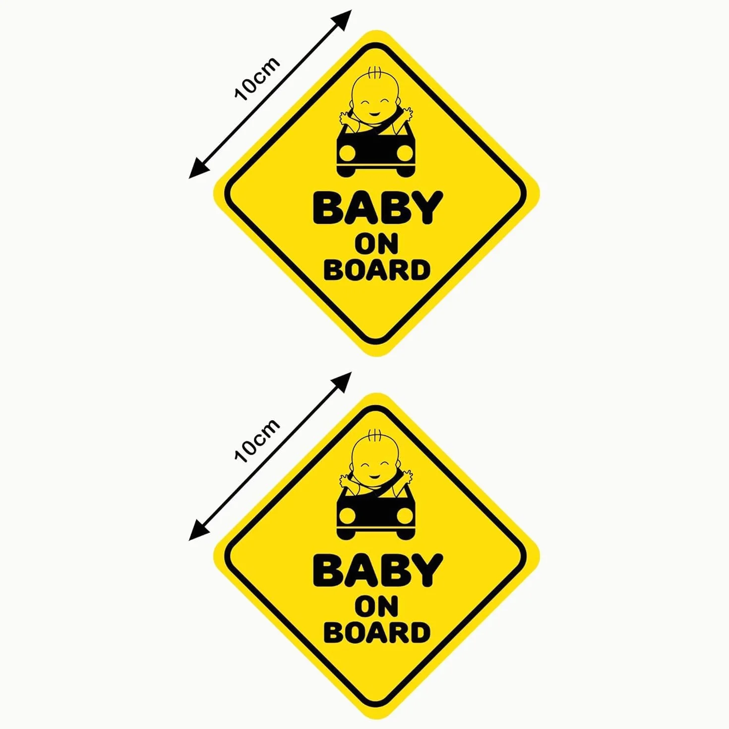 Autodomy Naklejka Dziecko na Pokładzie Zestaw 2 sztuki | Naklejki Baby On Board 10x10 cm | Widoczna z Dużej Odległości | Łatwa Aplikacja (Do Użytku Zewnętrznego)