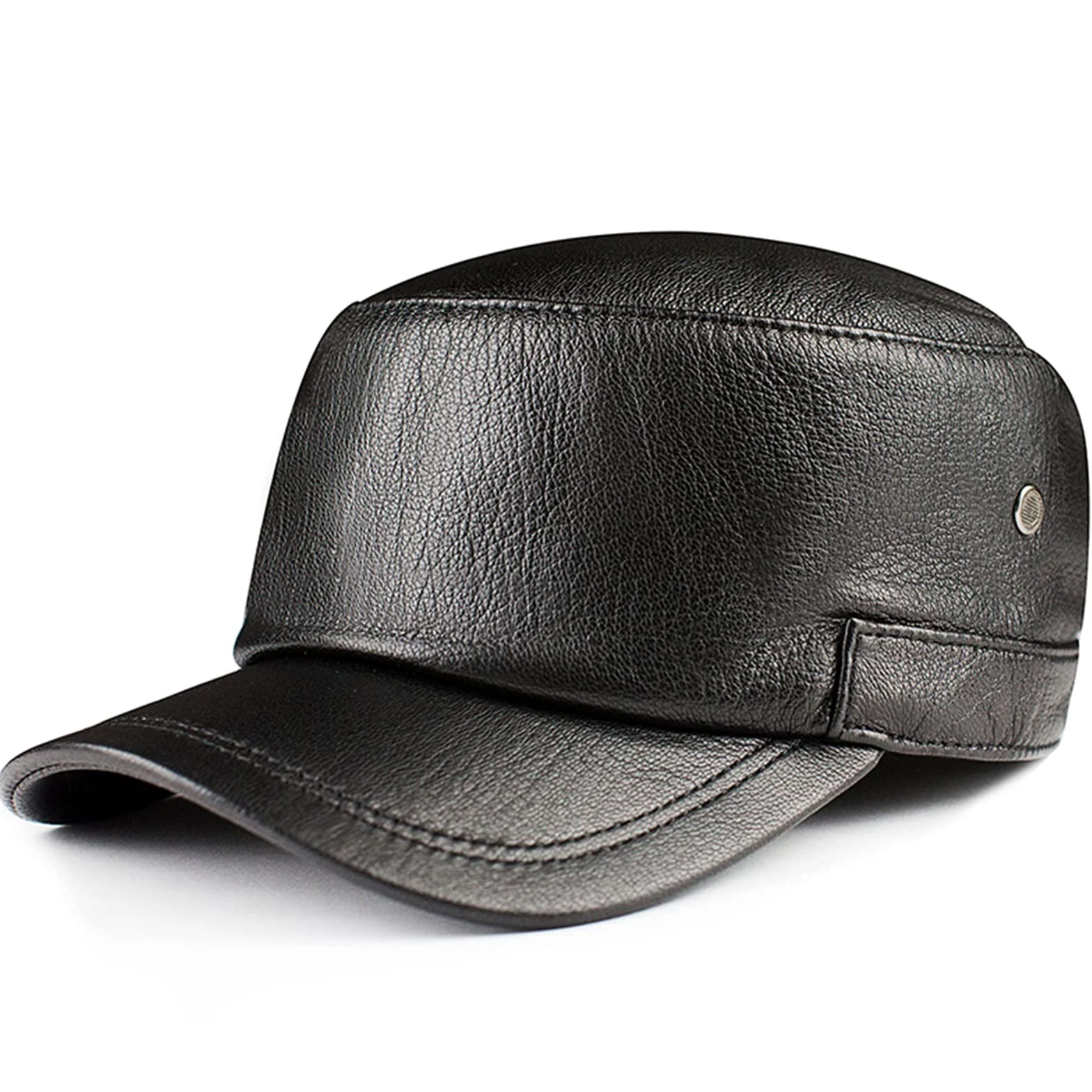 ZYC Męski kapelusz baseballowy jesień i zima na zewnątrz PU Leather Bluszcz Cap Klasyczny Golf Płaska Kapelusz Wojskowy Kapelusz Jazdy Kapelusz Wędkarski,Black,XL (57 58cm)