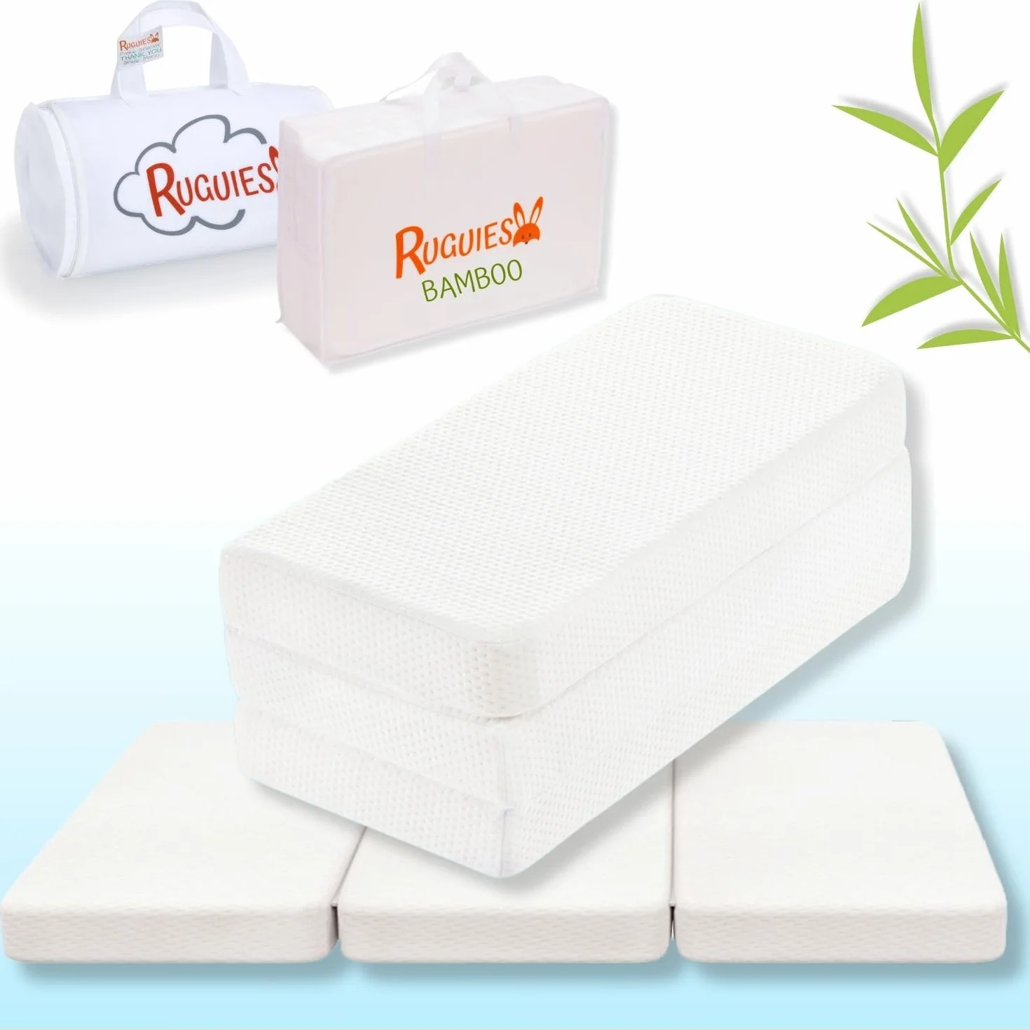 Bamboo Mattress - Łóżeczko podróżne 120x60cm dla komfortu dziecka - składany i przenośny - zdejmowany pokrowiec z bawełny bambusowej - mata podłogowa dla niemowląt - hipoalergiczna - Oeko Tex.