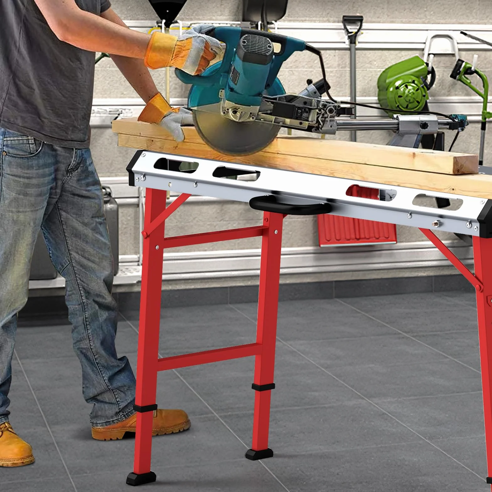 COSTWAY stół warsztatowy składany, stół roboczy z regulacją wysokości 107 x 53 cm z udźwigiem 450 kg, stół spawalniczy warsztatowy z 2 uchwytami zaciskowymi i uchwytem transportowym, stół narzędziowy