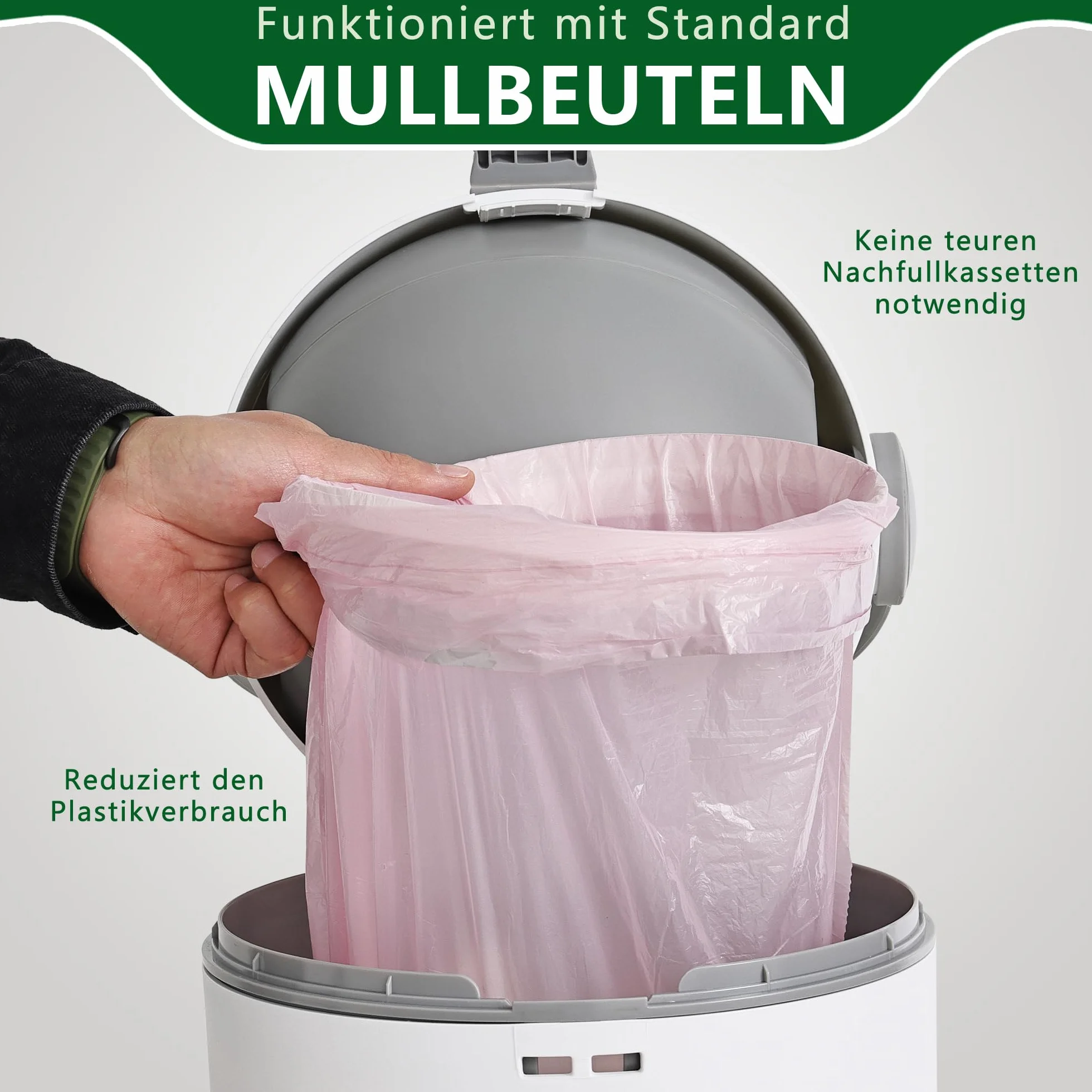 Kosz na pieluchy z ochroną przed zapachami, 12 l, obsługa jedną ręką, uniwersalny woreczek, słodki wzór misia N2, biały + szary do pokoju dziecięcego