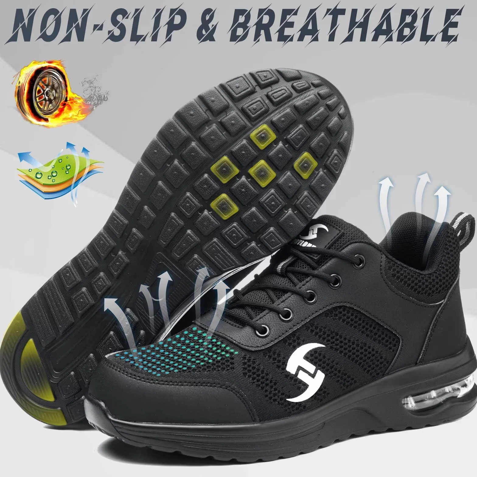Obuwie ochronne męskie buty robocze, damskie, lekkie, oddychające, ze stalowym noskiem, rozm. 36-47