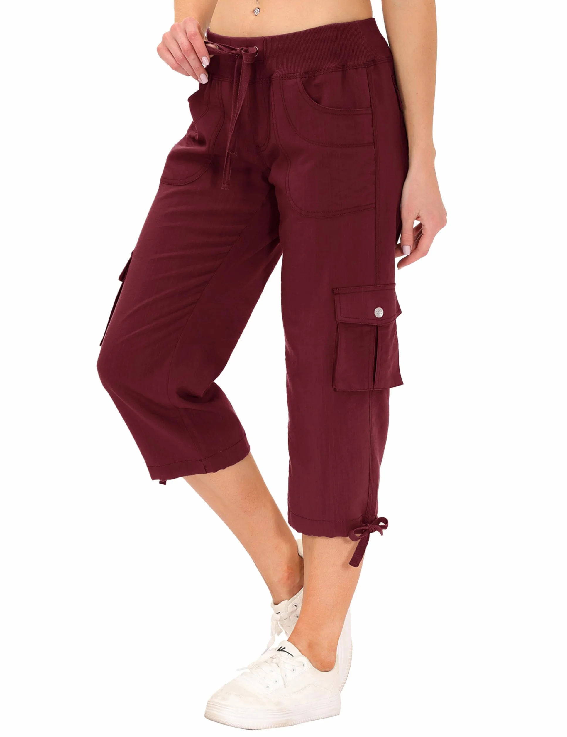JINSHI Spodnie damskie cargo 3/4 Capri trekkingowe z wieloma kieszeniami