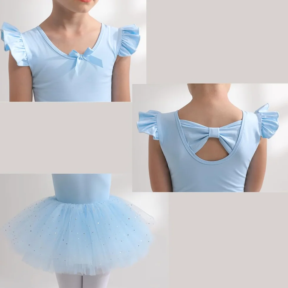 Dziewczęca sukienka baletowa spódnice tutu dla dziewczynek 4-warstwowe tiulowe body do tańca baletowego Leotard sukienka gimnastyczna z krótkim rękawem balerina dla dziewczynek