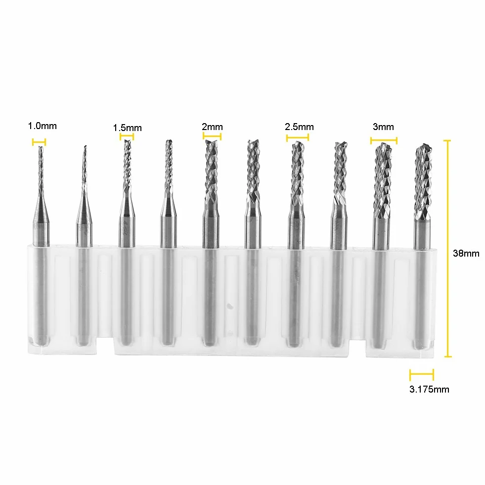 10 Sztuk Frezy z Węglika Wolframu Wiertła 1.0mm 1.5mm 2.0mm 2.5mm 3.0mm Średnica Krawędzi Tnącej do Płytek Drukowanych Tworzywa Sztuczne Stal Nierdzewna i Miedź