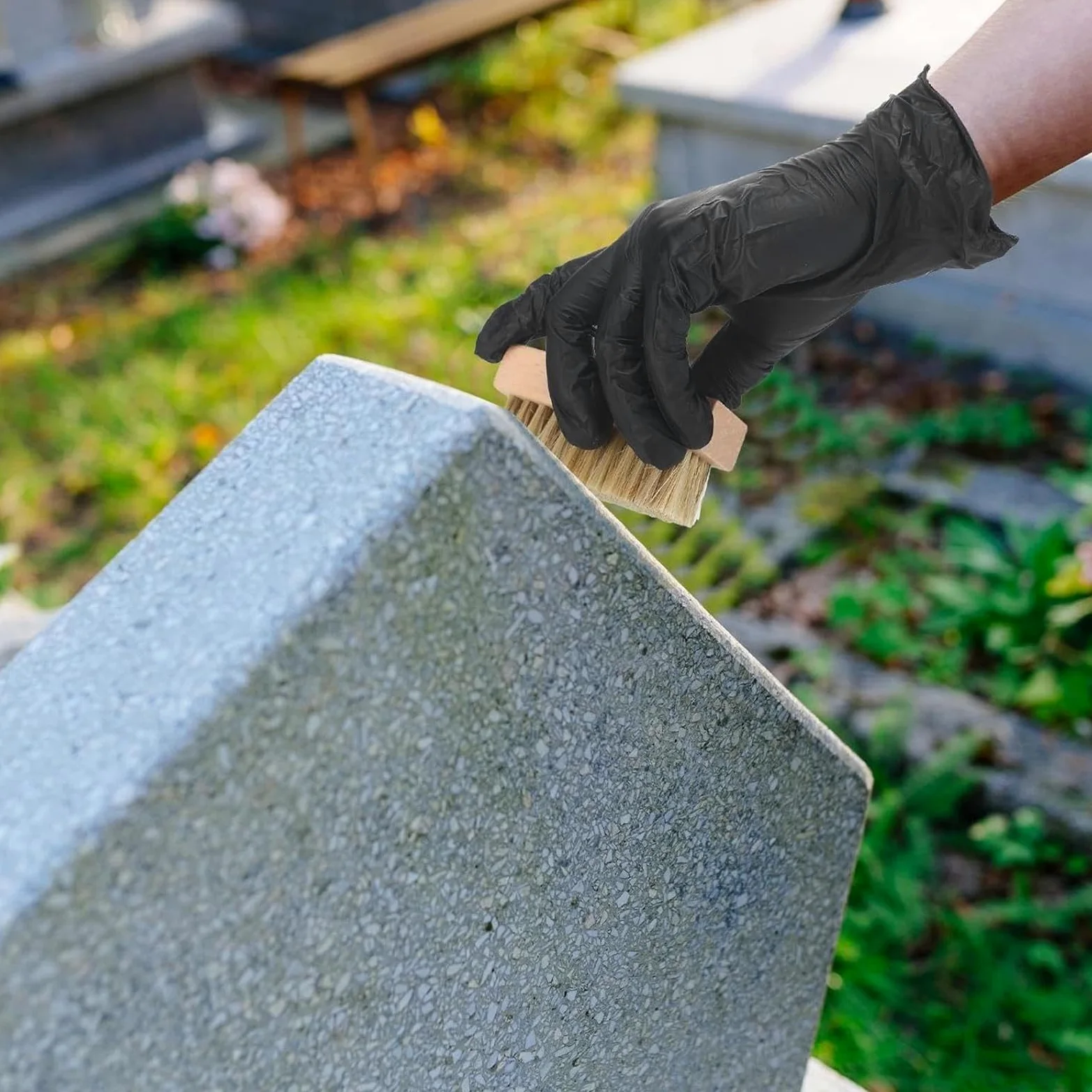 Zestaw do czyszczenia grobów, narzędzia do pielęgnacji pamiątkowej, zawiera rękawice materiałowe, szczotkę, butelkę z rozpylaczem, skrobak, gąbki do konserwacji kamienia, zestaw do konserwacji