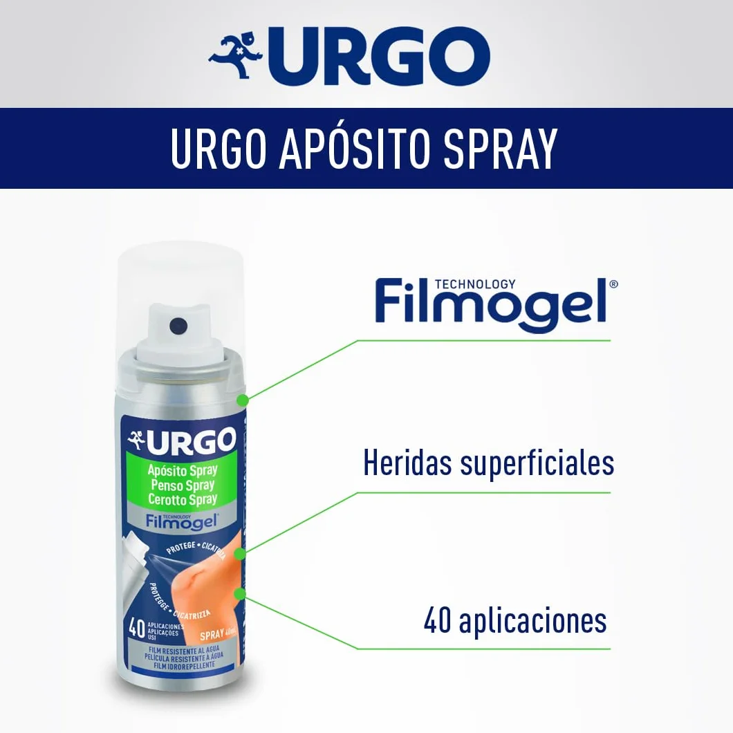 Urgo - Opatrunek w sprayu Filmogel® - Niewidoczny, gojący się rany, wodoodporny - Spray 40 ml, 40 zastosowań