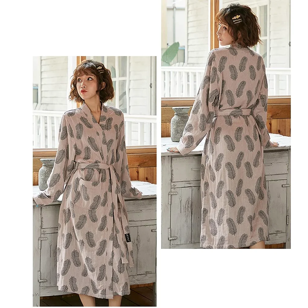 Szlafrok, szlafrok dla kobiet, szlafrok, szlafrok męski, bawełniane szaty dla kobiet Szlafrok kimono Szlafrok Lekka miękka bawełniana koszula nocna z gazy Długi