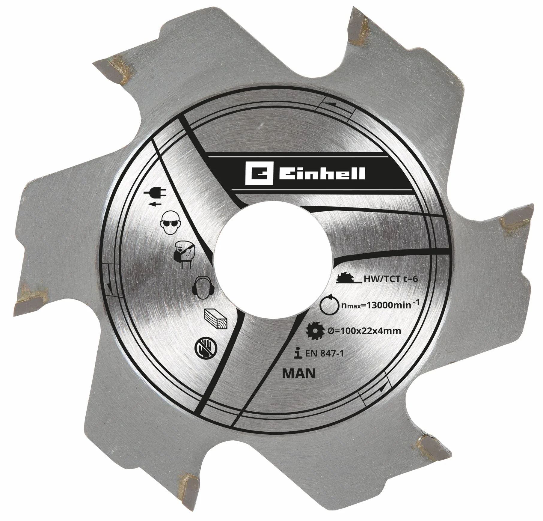 Oryginalna brzeszczot frezarski Einhell 100 x 22 x 4,0 mm 6Z (akcesoria do frezowania kołków płaskich, pasuje do wszystkich frezów płaskich Einhell (akumulatorowych), Ø 100 mm)