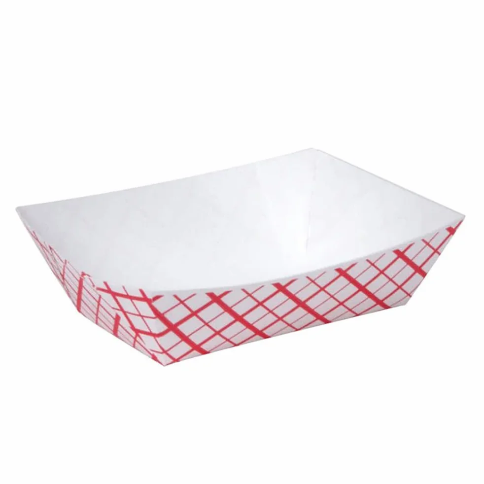 Ausla 50 szt. papierowych tac na żywność, jednorazowe, odporne na tłuszcz, do hot dogów, lodów, popcornu i nachos (czerwono-białe S)