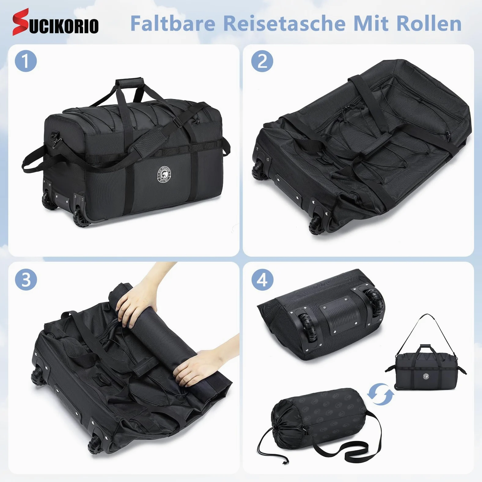 Torba Podróżna na Kółkach Duża 100L Składana Torba Podręczna z Zamkiem Szyfrowym 3-cyfrowym 70x35x40cm Wodoodporna 2 Rolls XL Walizka Weekendowa z Uchwytami Do Przenoszenia Dla Unisex