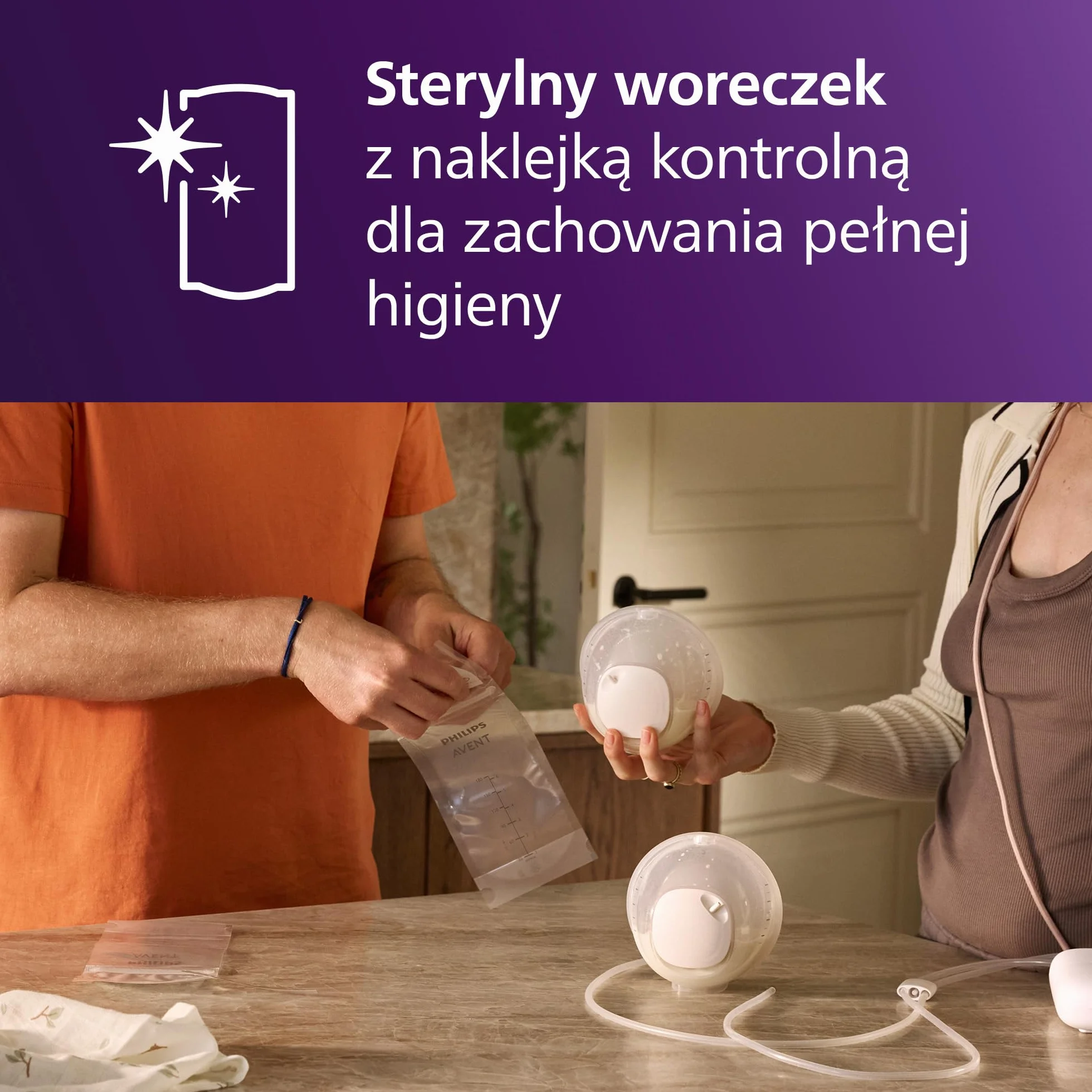 Philips Avent Woreczki do przechowywania pokarmu, Wysterylizowany, Szeroki otwór, Wykonany z materiału niezawierającego bisfenolu A, Solidność i wytrzymałość, 180 ml, 25 woreczków, SCF603/25
