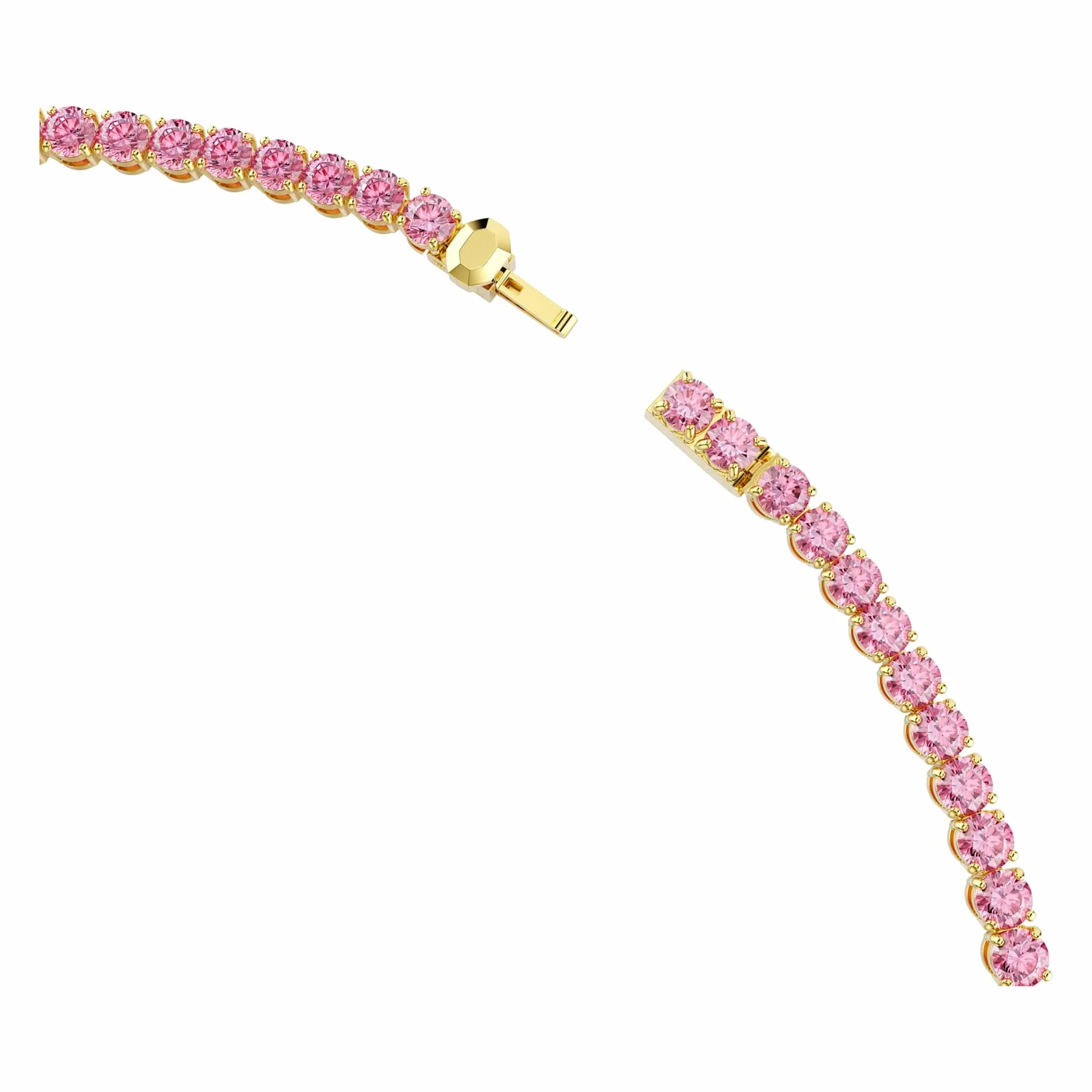 Swarovski Naszyjnik Tennis Matrix, Szlif okrągły, Różowy, Powłoka w odcieniu złota