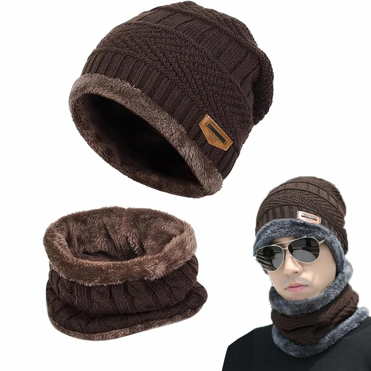 Zimowa czapka z szalikiem z podszewką z polaru dla mężczyzn i kobiet