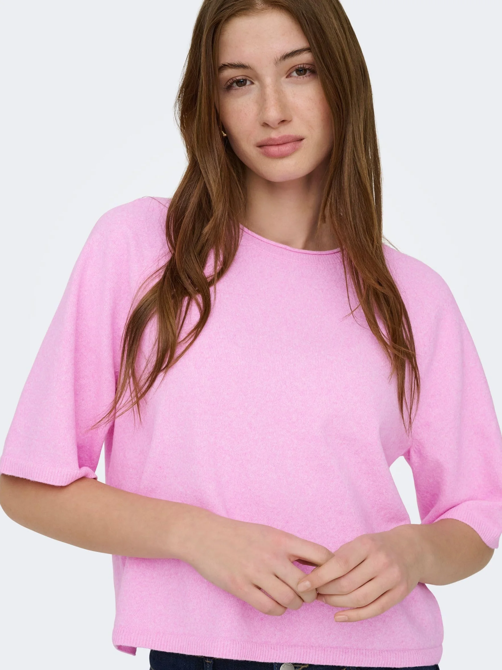 ONLY Onlloyal Knt Nca sweter z okrągłym dekoltem 3/4 Super różowy, L damski, Super różowy, L