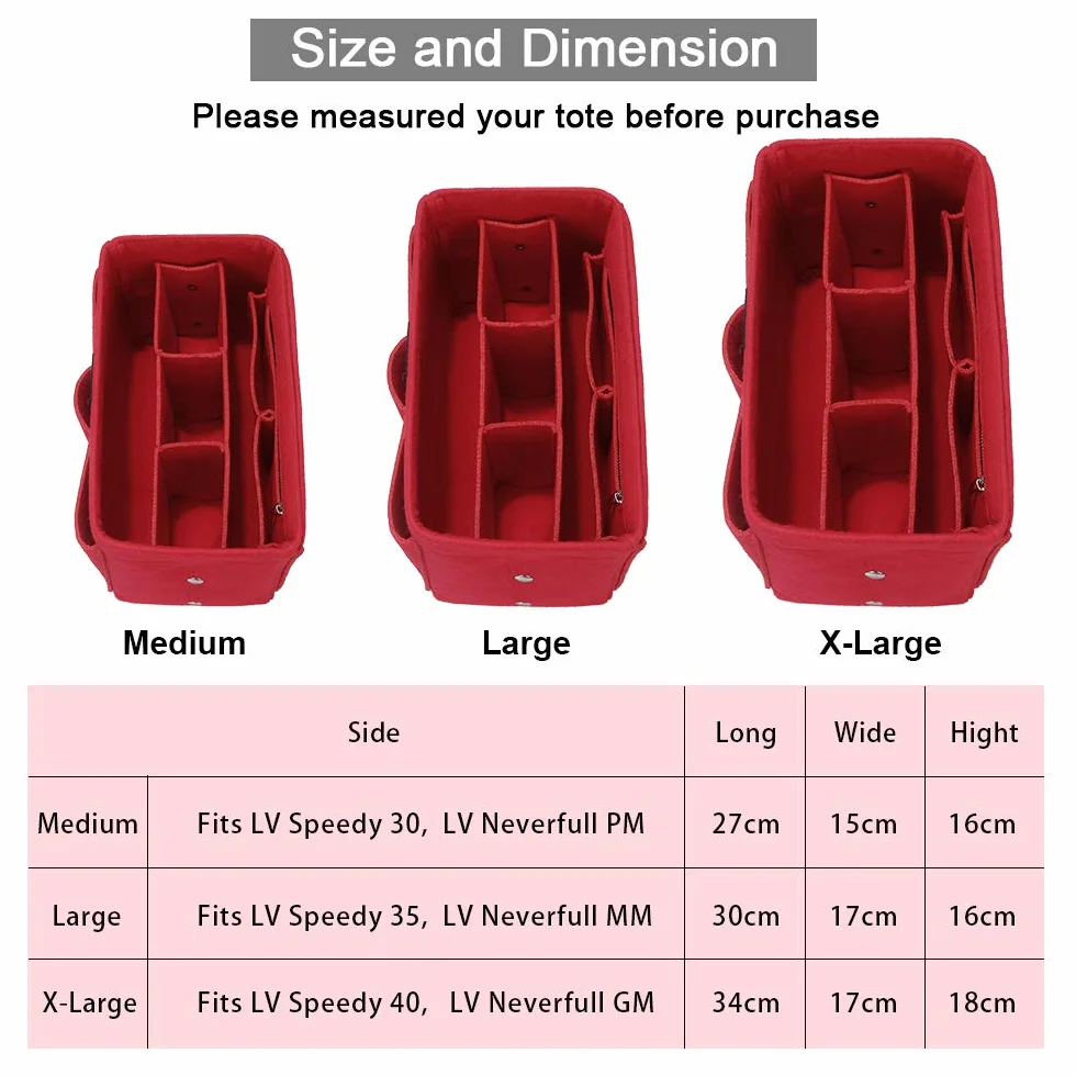 Organizer do torebki, dla kobiet, pasuje do torebki Speedy czy Neverfull, czerwony, l, piórnik