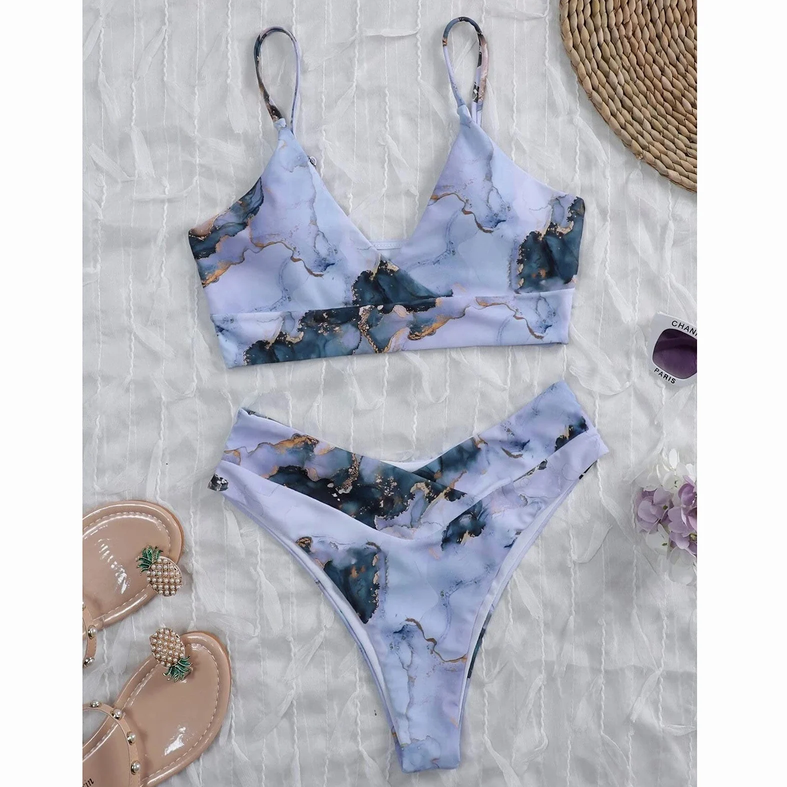 Bikini z wysokim stanem Kobieta Letnie modne bikini Damskie bikini push-up z wysokim stanem Dwuczęściowy strój kąpielowy w kolorze wody (kolor: wielobarwny, rozmiar: kod X-Large) (kod wielobarwny Xb