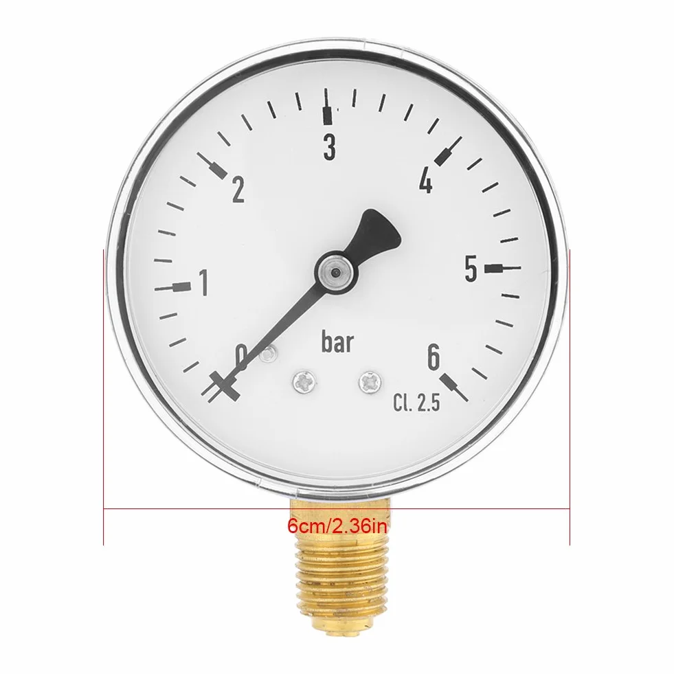 Air Pressure Hydraulic 1/4 NPT Mounting Meter 0-6 Bar Water And Air Instrument Dial Side Measurement Tool