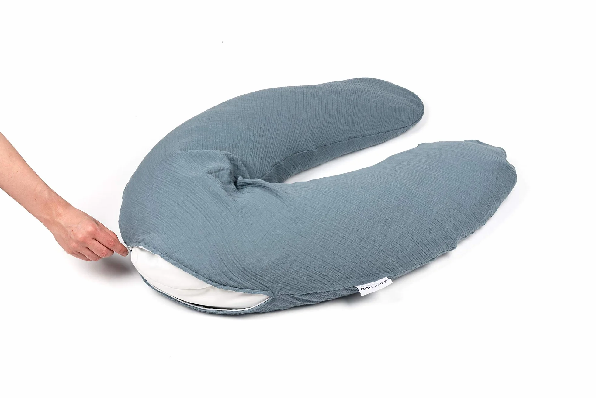 doomoo Basics Comfy Big Tetra Wielofunkcyjna poduszka ciążowa do spania/karmienia piersią/relaksu wypełniona mikrokulkami z poszewką nadającą się do prania niebieską