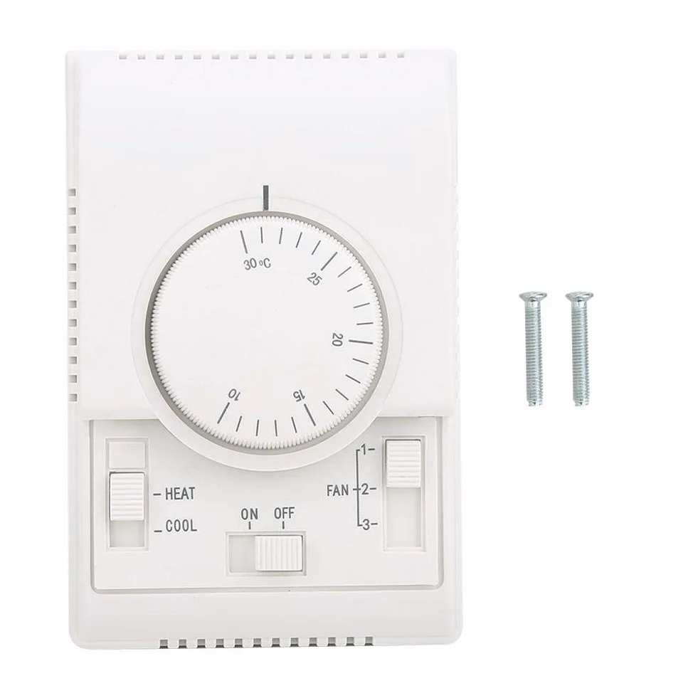 VOBOR Termostat pokojowy 10-30℃ AC 220 V, mechaniczny regulator temperatury z dwukierunkowym przyciskiem, ręczny termostat do centralnej klimatyzacji, wentylatora, termostatu