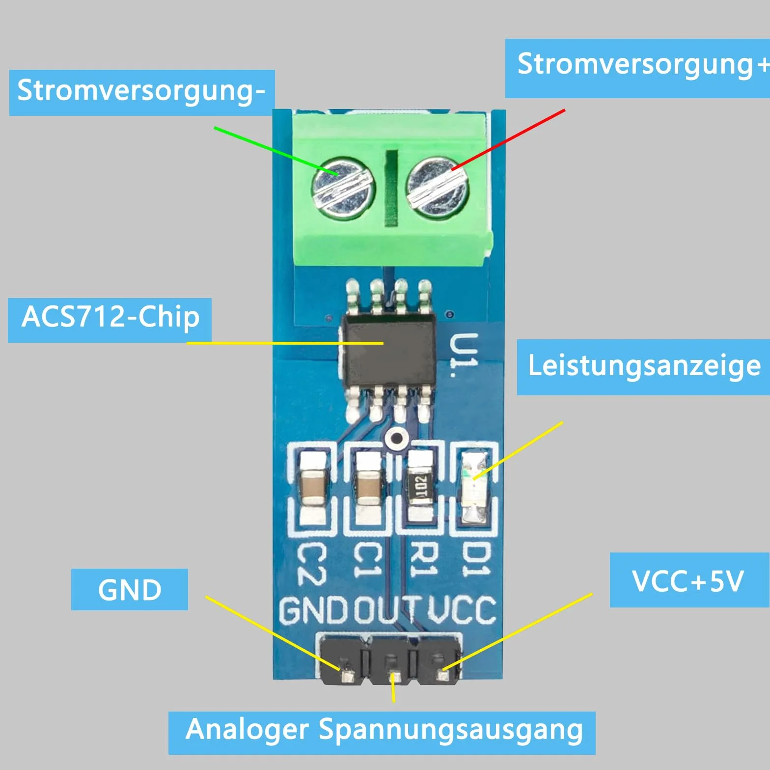 5 czujników prądu ACS712, zakres pomiarowy, moduł prądu, kompatybilny z Arduino Bascom wraz z e-bookiem (30A)