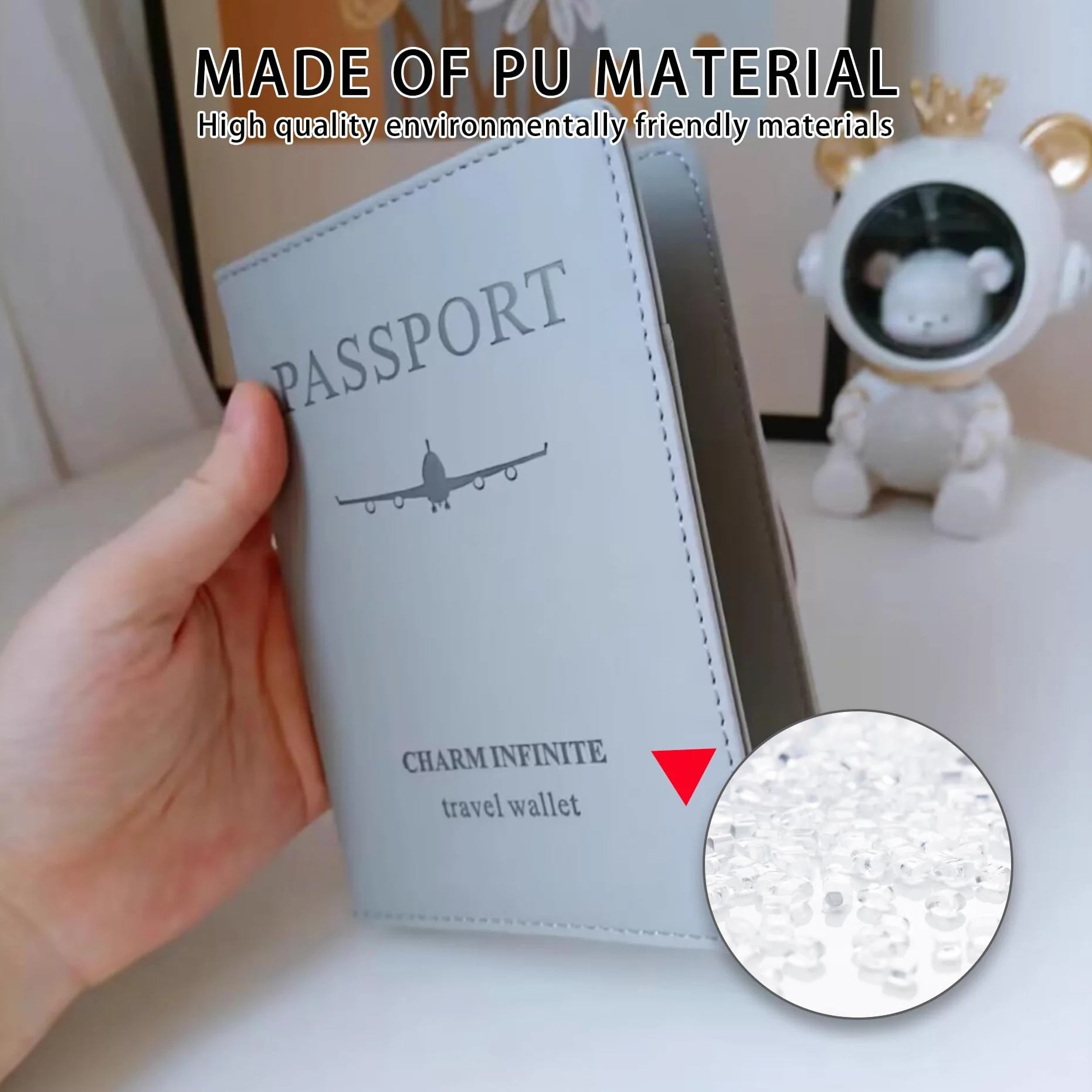 1 Szt. Etui na Paszport z Blokadą RFID,Wysokiej Jakości Materiał Skóropodobny PU z 4 Miejscami na Karty,1 Kieszenią na Monety,2 Miejscami na SIM & 1 Miejscem na Wysuwacz,1 Przegródką na Bilety(Szary)