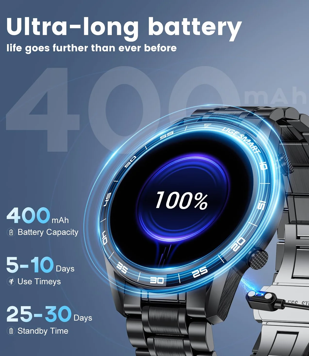 LIGE Smartwatch męski z funkcją telefonu i funkcją wspomagania głosu, wyświetlacz AMOLED 1,43", 109 trybów sportowych, zegarek fitness do systemu Android iOS, czarny