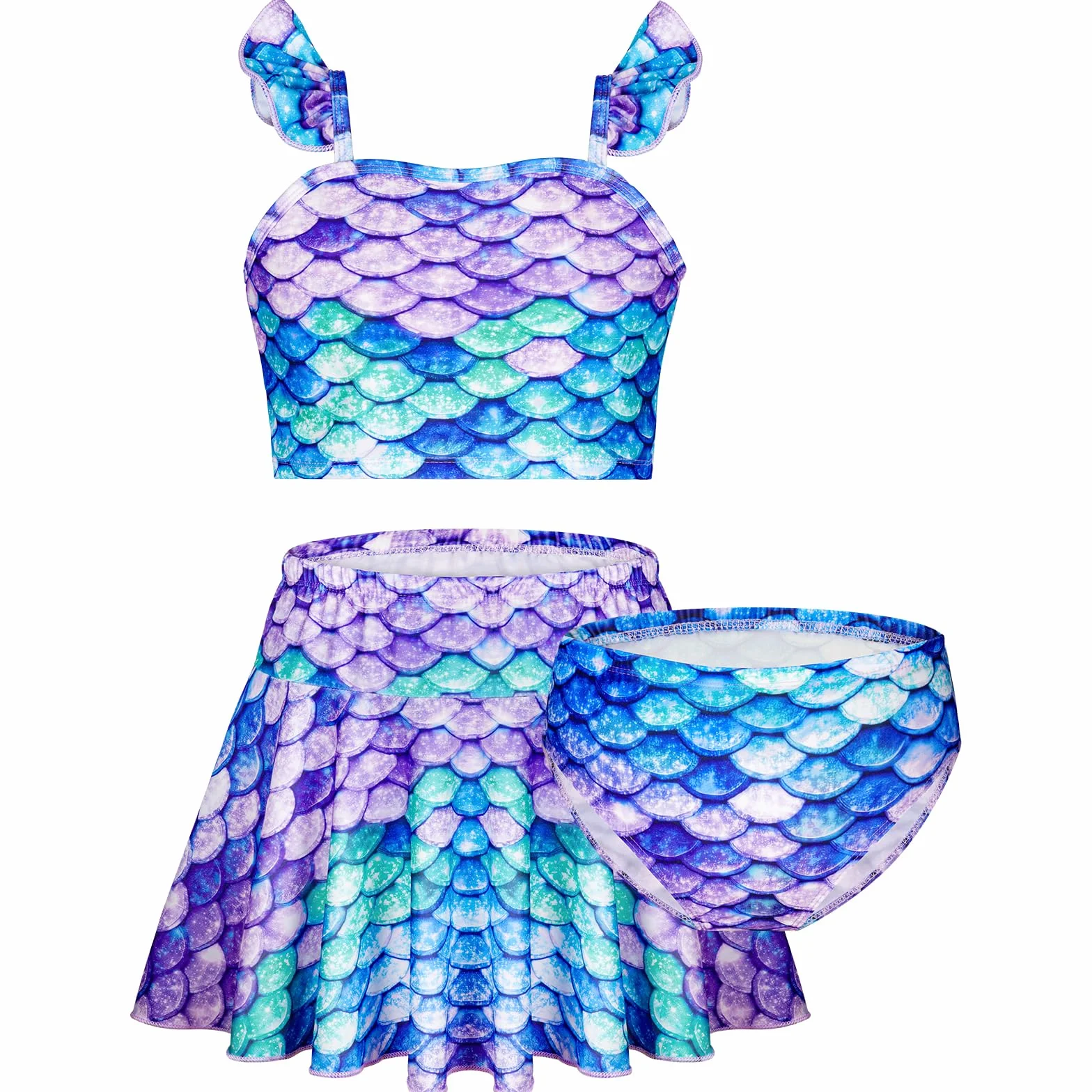 Zestaw bikini dla dziewczynek, strój kąpielowy dla dziewczynek, trzyczęściowy strój kąpielowy składający się z góry, majtek, spódnicy, idealny na letnią plażę