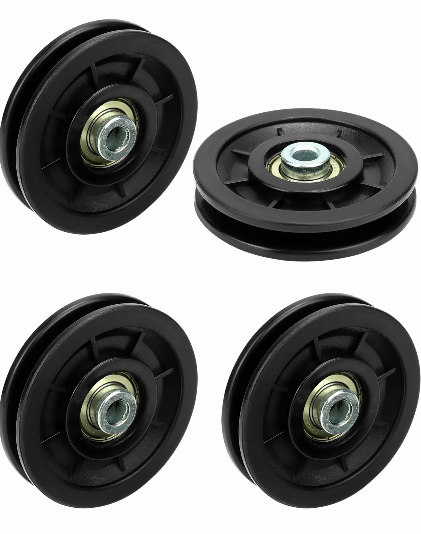 QWORK® 4szt. Koło pasowe z nylonu 90 mm Uniwersalne koło pasowe z łożyskiem Koło pasowe z liną stalową do bramy garażowej maszyny kablowej