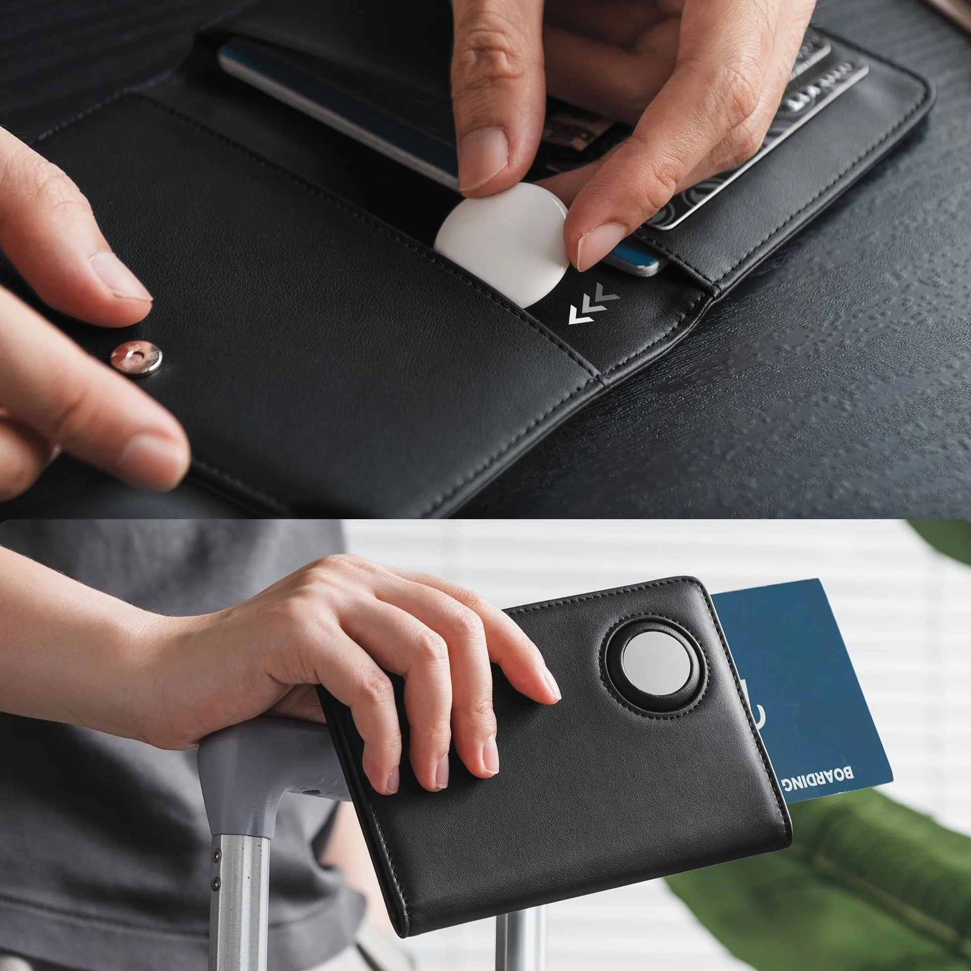 VULKIT Skórzany Portfel Podróżny z Uchwytem na AirTag RFID Blokada