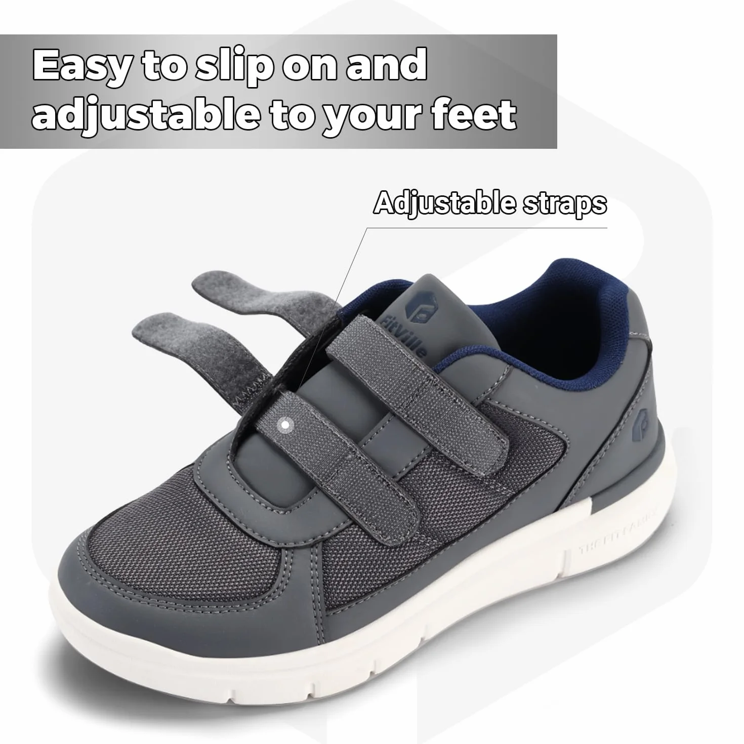 Fitville Męskie Easytop Duo Strap Diabetic Shoes V3 Extra Wide Ortopedyczne Buty Zdrowotne Dla Opuchniętych Stóp