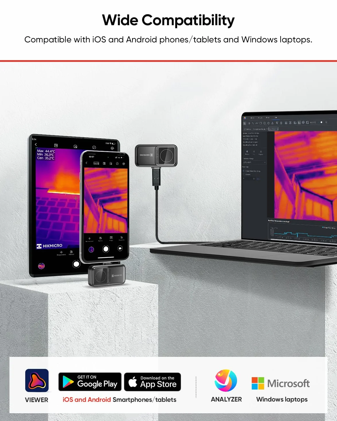 HIKMICRO Mini2 V2 Kamera termowizyjna do Android/iOS, rozdzielczość IR 256×192, kamera obrazowania termicznego, SuperIR 512×384, obsługuje iPhone 15/16/17, 25Hz, port USB-C/Lightning (brak akcesoriów)