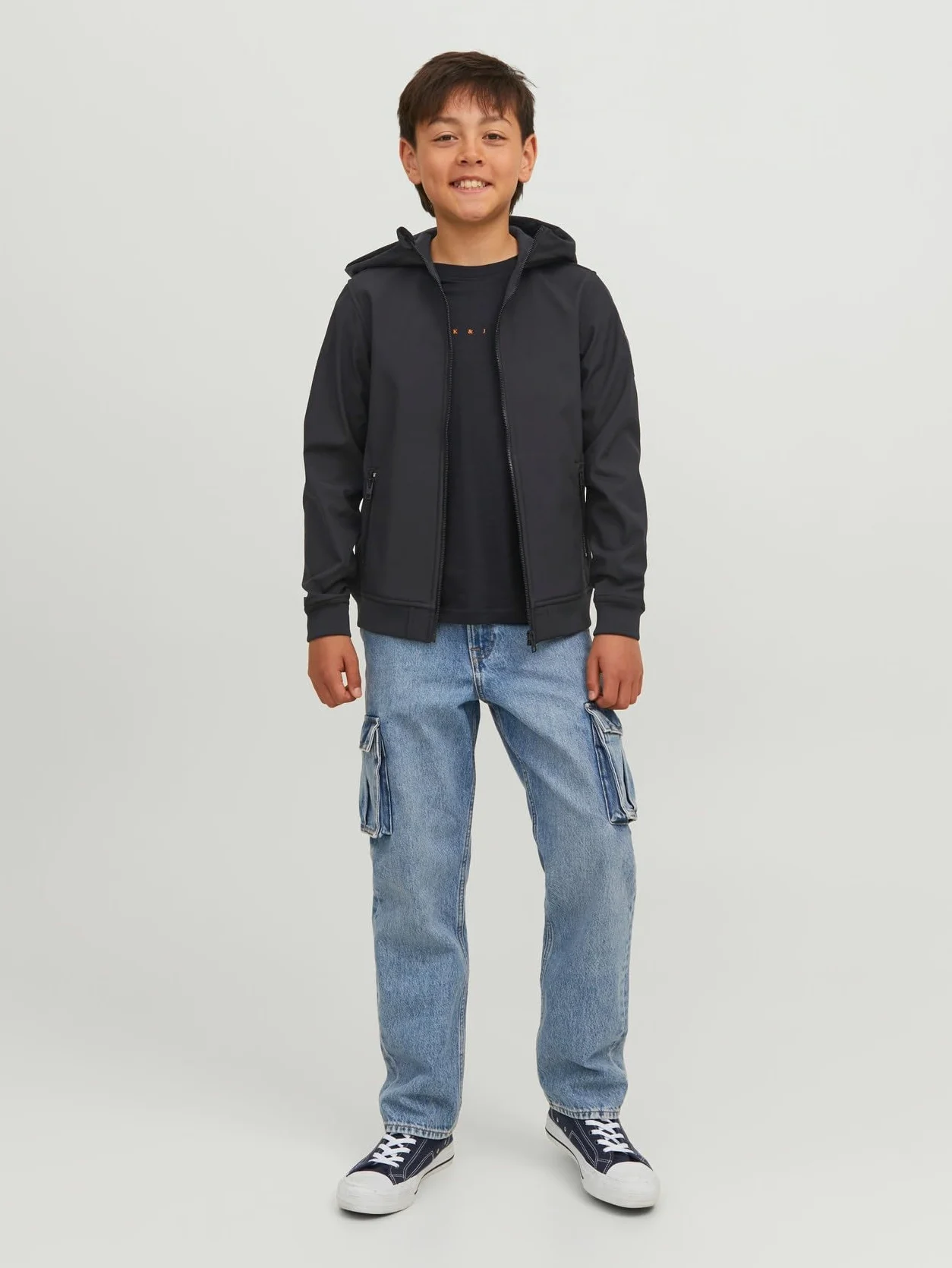 Jack & Jones Junior JJEBASIC kurtka softshell hood SN JNR, czarna, 176, czarny, 176