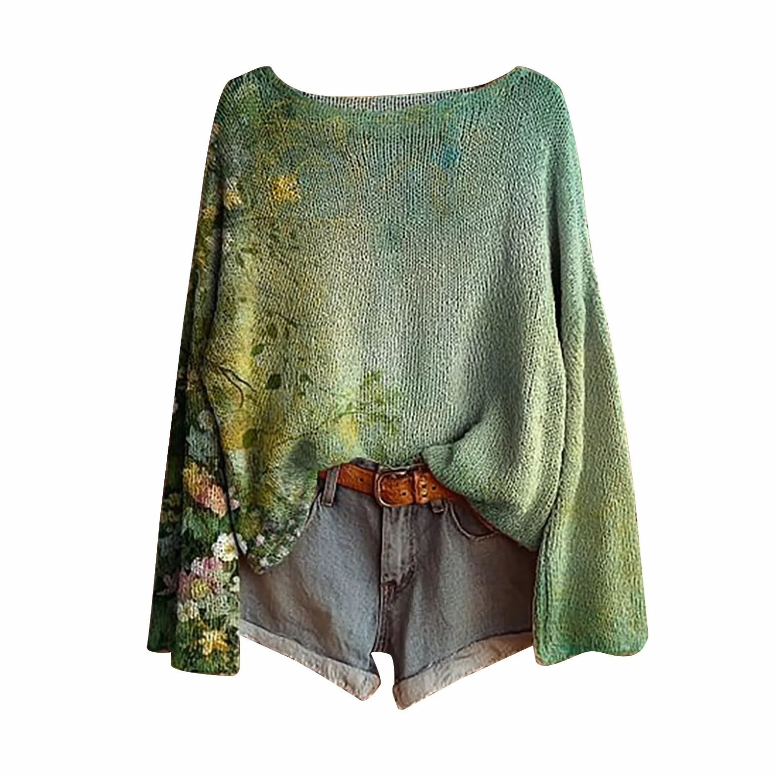 Damska bluza damska nadruk artystyczny sweter na co dzień sweter z dzianiny dla kobiet moda długi rękaw okrągły dekolt bluzka zimowa ciepła warstwa top swetry dla Wielkiej Brytanii