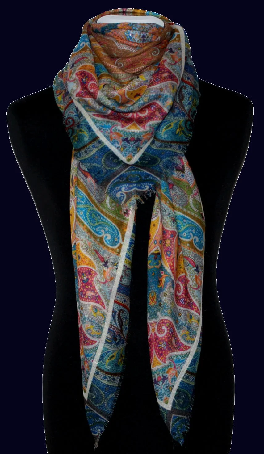 Lorenzo Cana - Luksusowa chusta damska XXL w 50% z kaszmiru i 50% jedwabiu, misternie wielobarwny nadruk, 140 x 140 cm, paszmina chusta na kopertę szal szal etola kolorowa, wielokolorowa, 140 x 140 cm