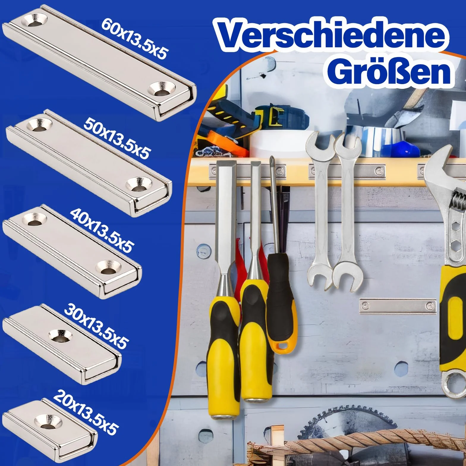 50 x 13,5 x 5 mm Prostokątne magnesy neodymowe, mocne magnesy z otworem, 5 sztuk ekstra mocnych magnesów neodymowych z otworem, mocne magnety z otworem do śrub do przykręcania, magnesy garnkowe