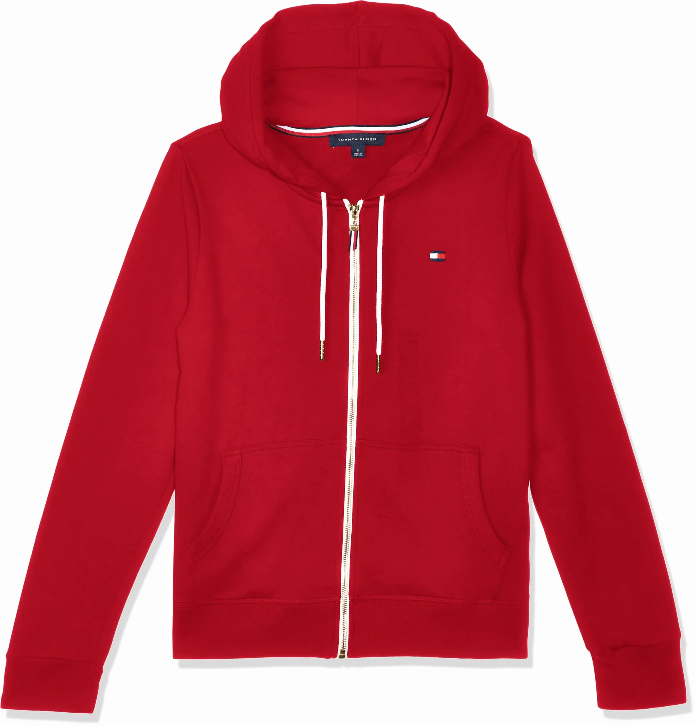 Tommy Hilfiger Damska bluza z kapturem z kontrastowym zamkiem, Szkarłatowy, XL