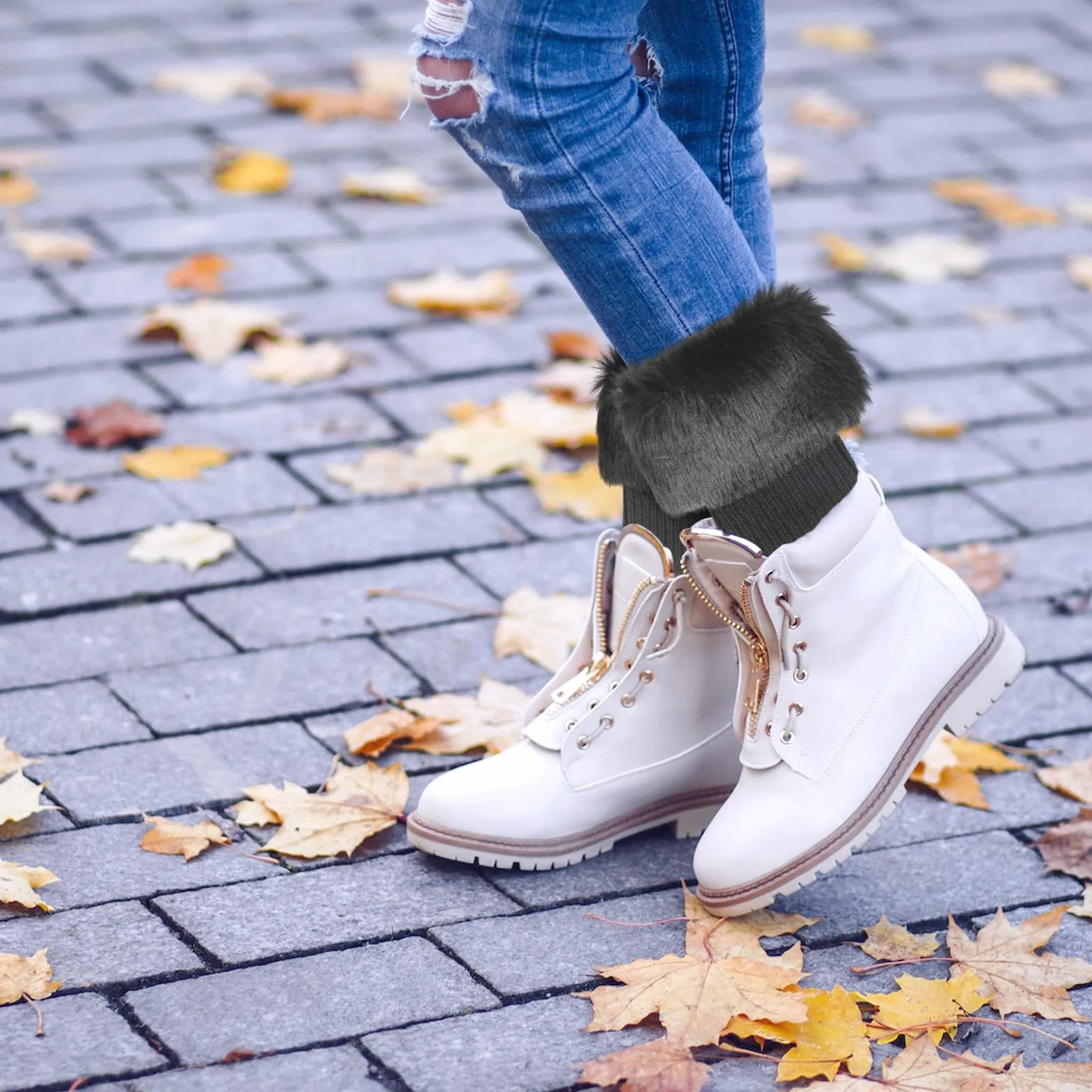 Puszyste Ocieplacze na Nogi, 18cm Krótkie Futrzane Ocieplacze na Nogi Mankiety na Buty Wykonczone Sztucznym Futrem Zimowe Nakladki na Buty Skarpetki dla Kobiet Dziewczat