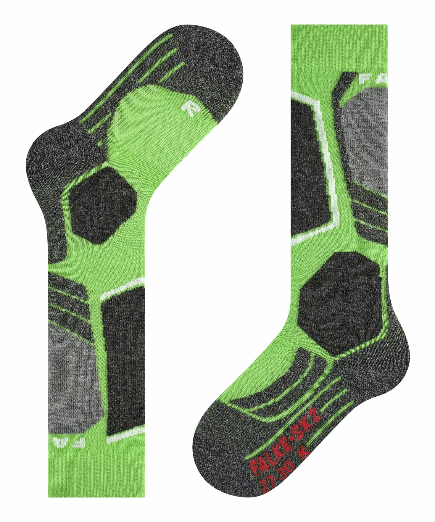 FALKE Uniseks - dzieci Skarpety narciarskie SK2 Intermediate K Kh Wełna ciepłe grube 1 Para, Zielony Vivid Green 7231, 31-34