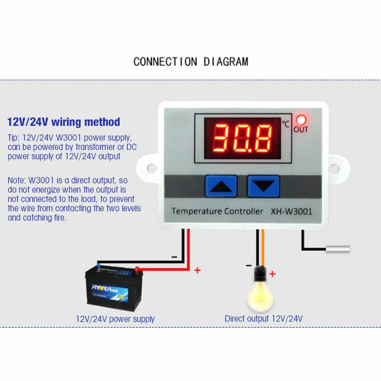 Termostat, XH-W3001 Cyfrowy Regulator Temperatury Przełącznik Termostatu z wodoodporną sondą Czujnika -50°C ~ 110°C(110-220V), Regulatory Temperatury (110-220 V/1500 W)